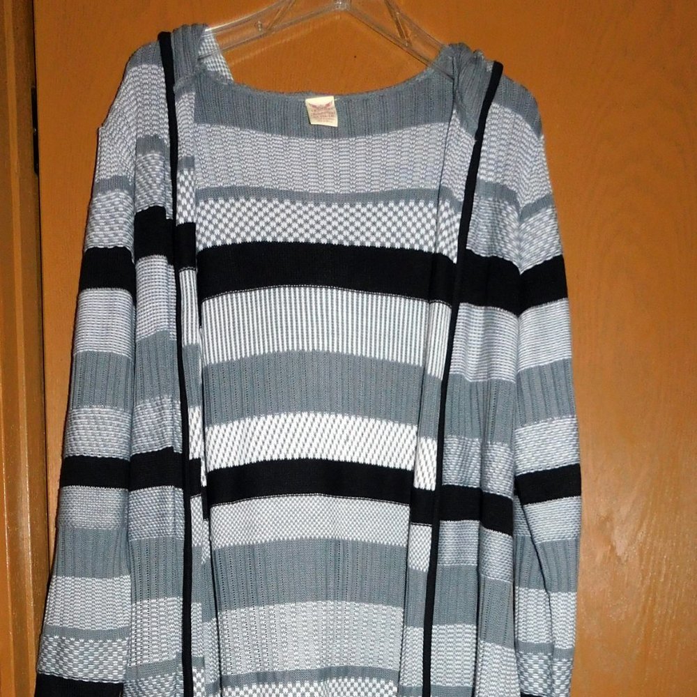 Faded Glory Women's Ribbed Duster w Hoodie XL Gray